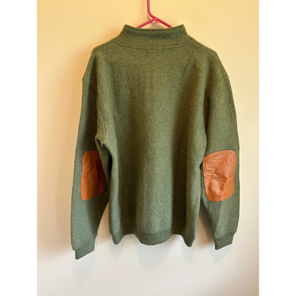 Orvis Mens XL Merino Wool Quarter Snap Pullover Sweater Leather Patch Green - Picture 4 of 8